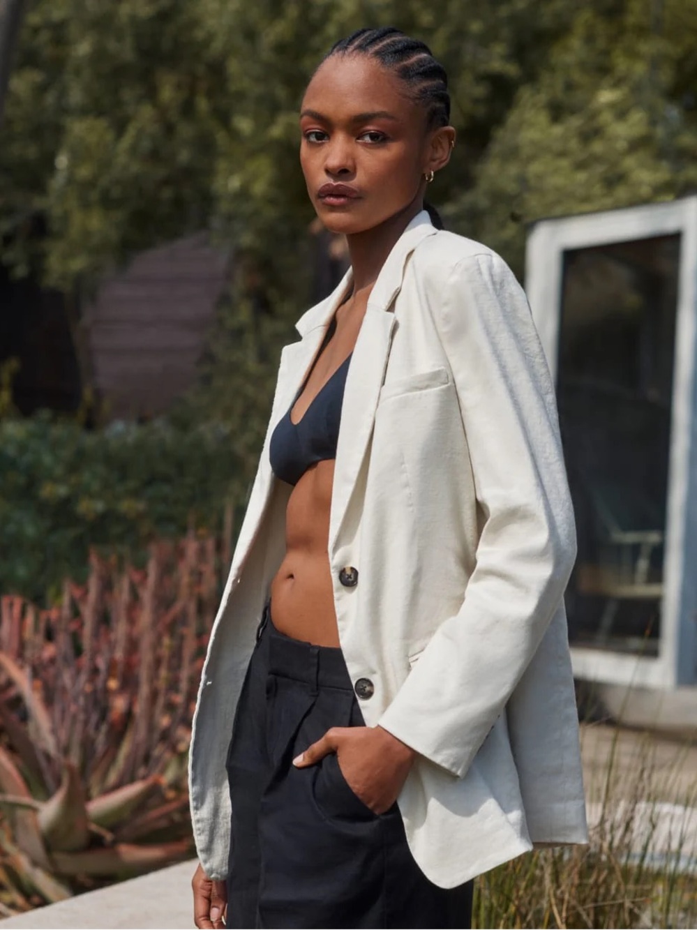 Everlane The Oversized Blazer in Birch Women Size 2 Linen Blend Stretch